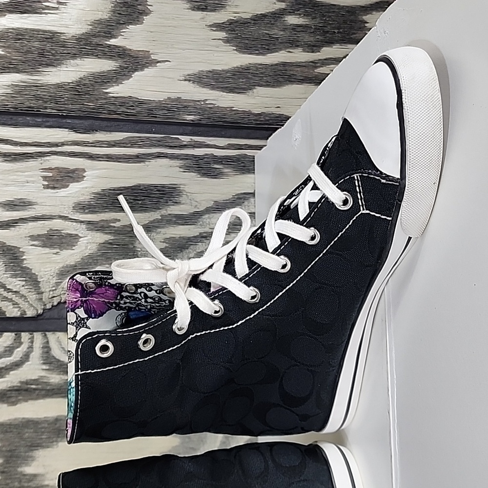 Coach Bonney Logo Butterfly Interior High Top Black Sneakers - Women's Size 8.5B - Picture 10 of 12